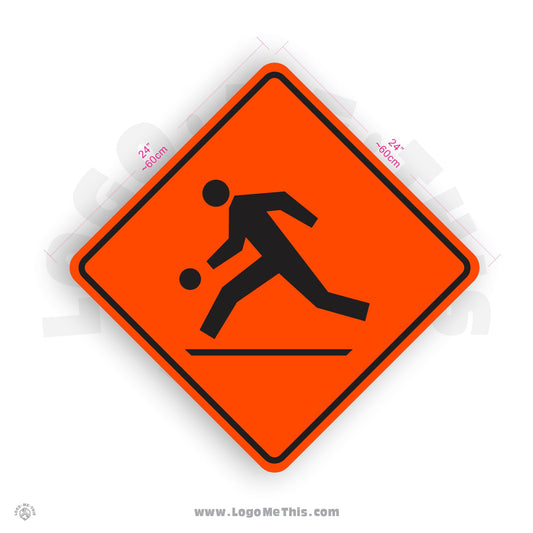 Children at Play, 24x24" Reflective Construction Orange Aluminum Sign