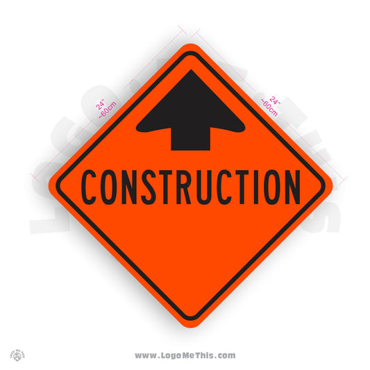 Construction Zone Ahead, 24x24" Reflective Construction Orange Aluminum Sign