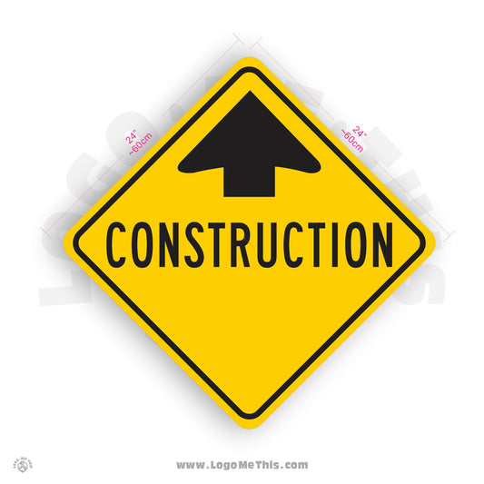 Construction Zone Ahead, 24x24" Reflective Safety Yellow Aluminum Sign