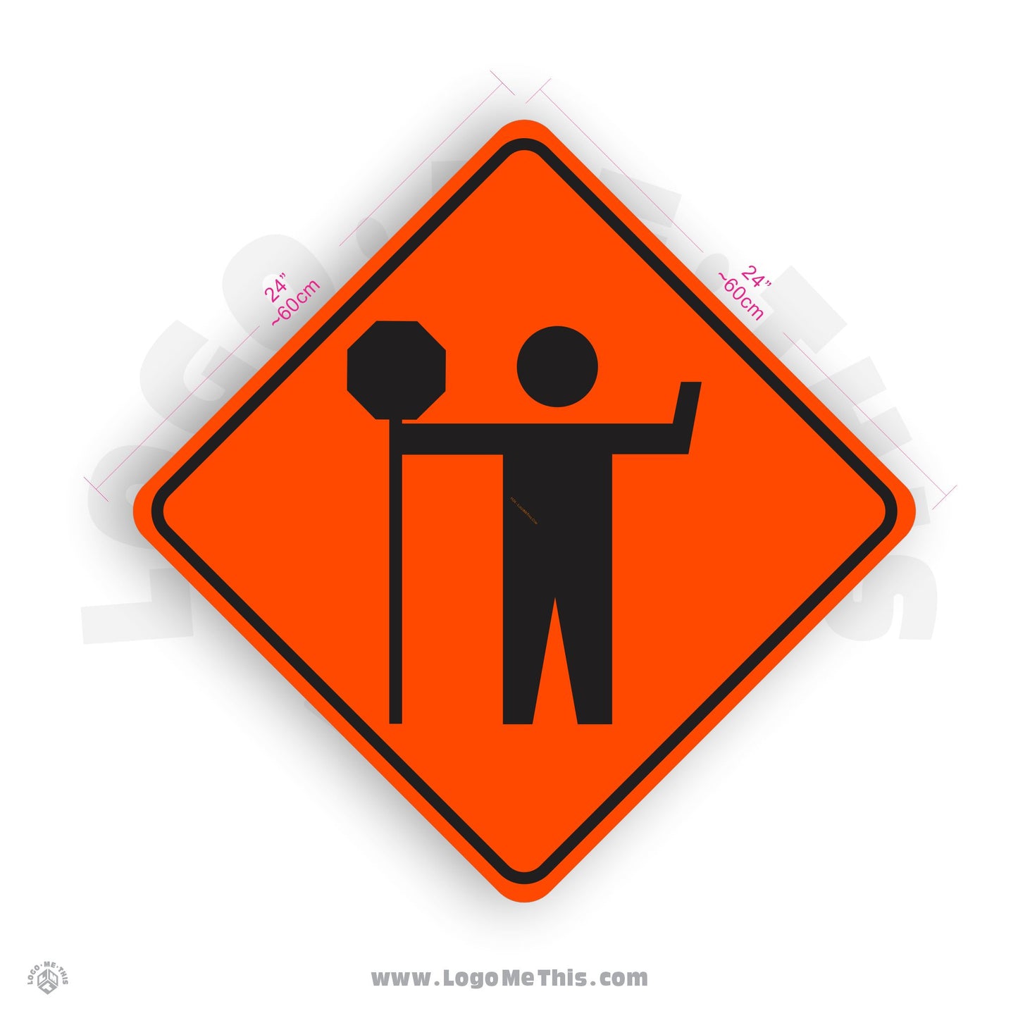 Flagger Ahead, 24x24" Reflective Construction Orange Aluminum Sign