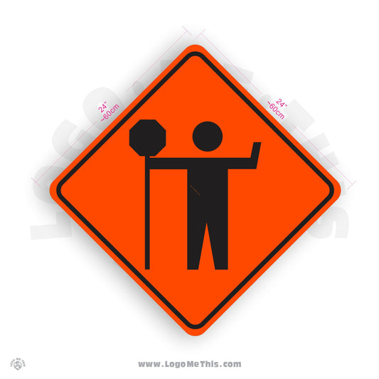 Flagger Ahead, 24x24" Reflective Construction Orange Aluminum Sign