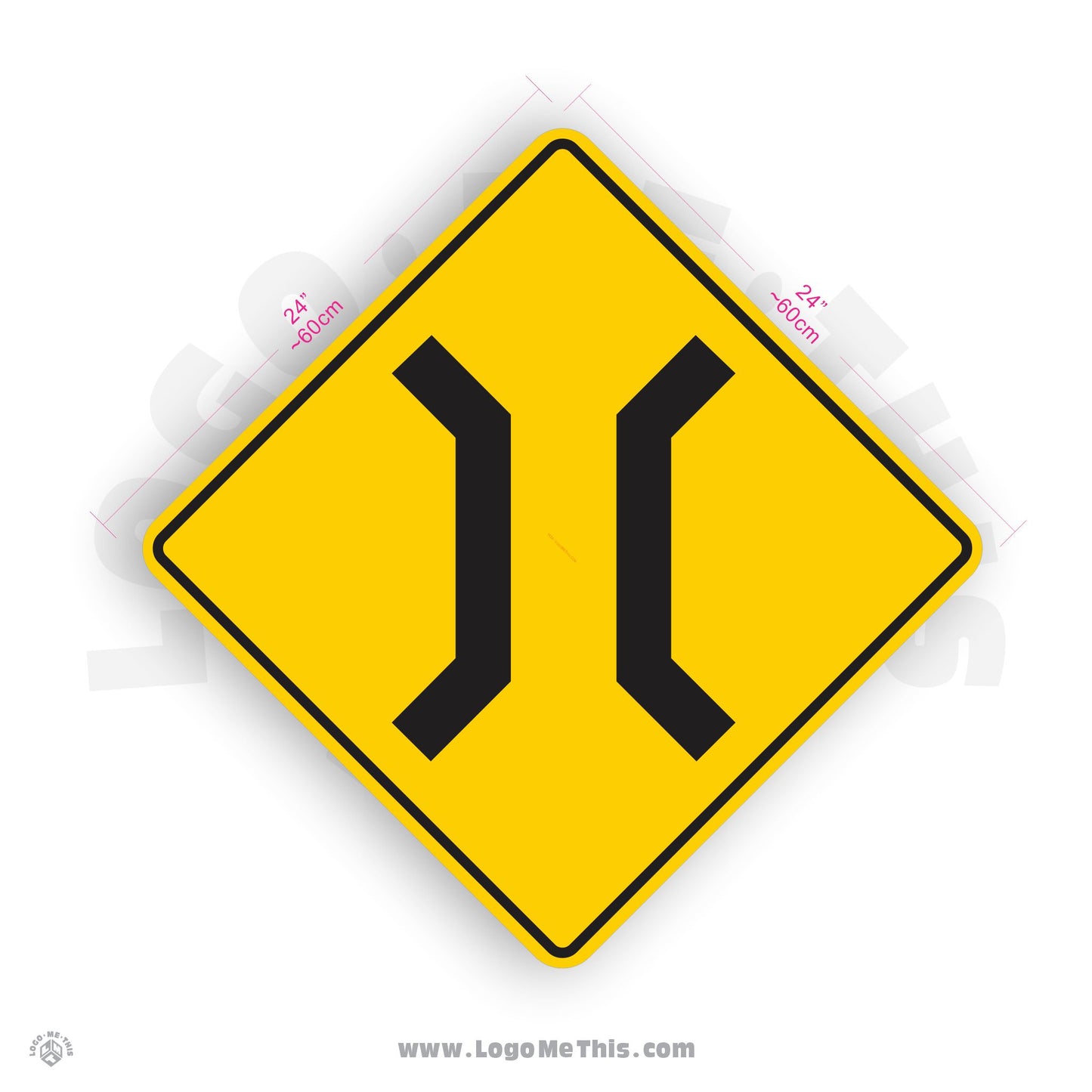 Lane Reduction, Road Narrows, 24x24" Reflective Safety Yellow Aluminum Sign