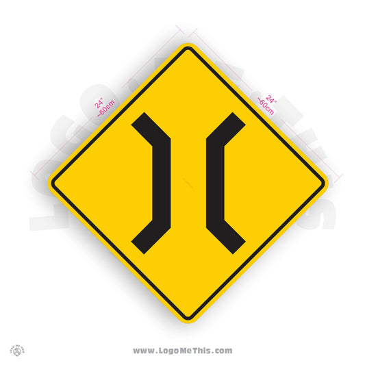 Lane Reduction, Road Narrows, 24x24" Reflective Safety Yellow Aluminum Sign