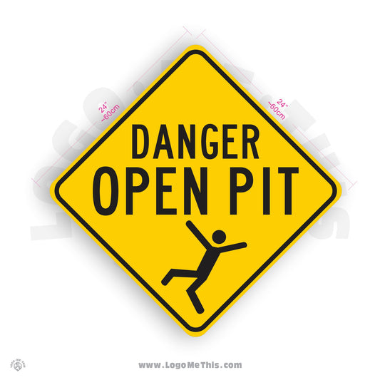 Danger Open Pit Sign, 24x24" Reflective Safety Yellow Aluminum Sign