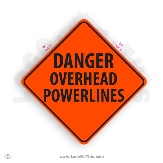 Overhead Power Lines, 24x24" Reflective Construction Orange Aluminum Sign
