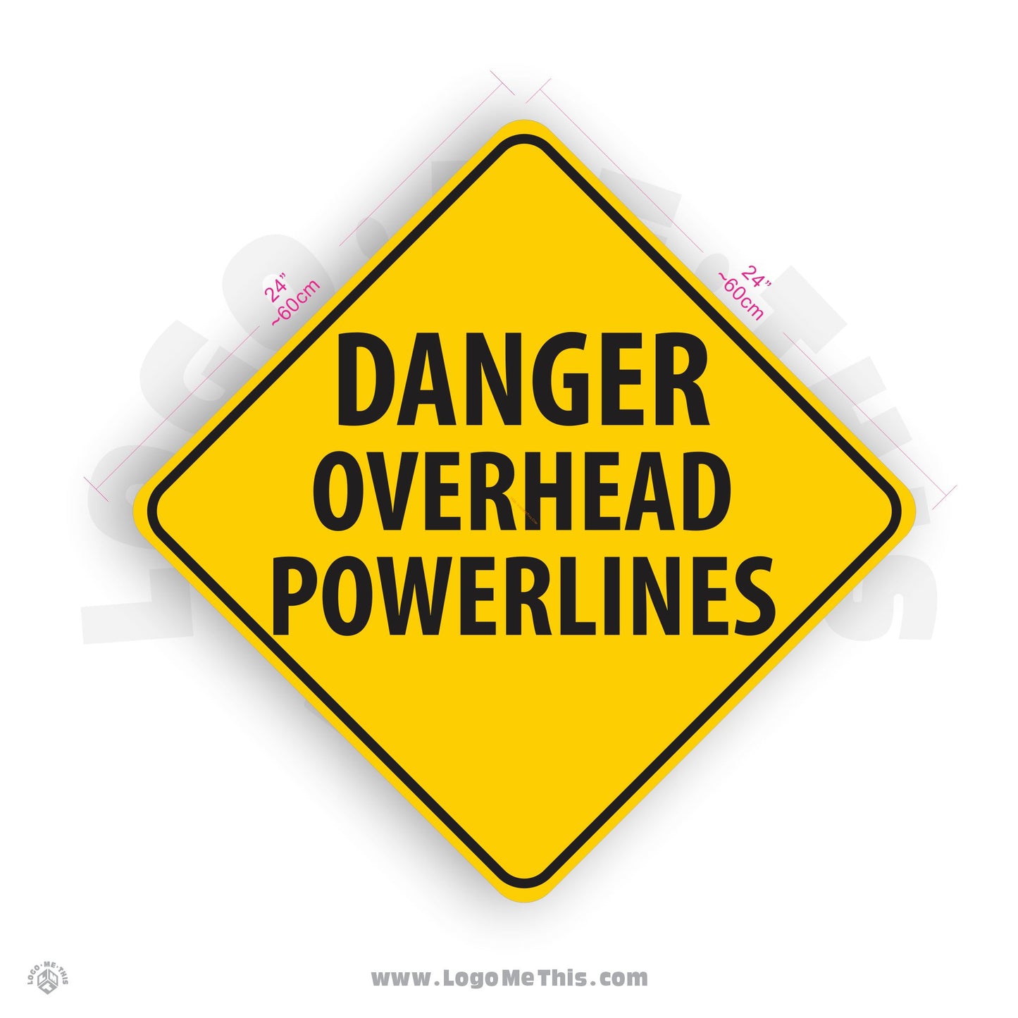 Overhead Power Lines, 24x24" Reflective Safety Yellow Aluminum Sign