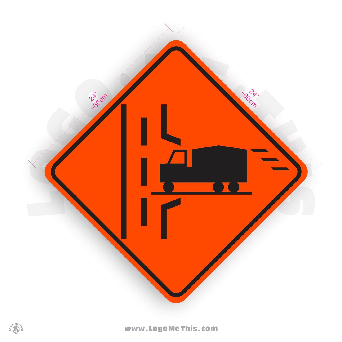 Truck Crossing (left), 24x24" Reflective Construction Orange Aluminum Sign