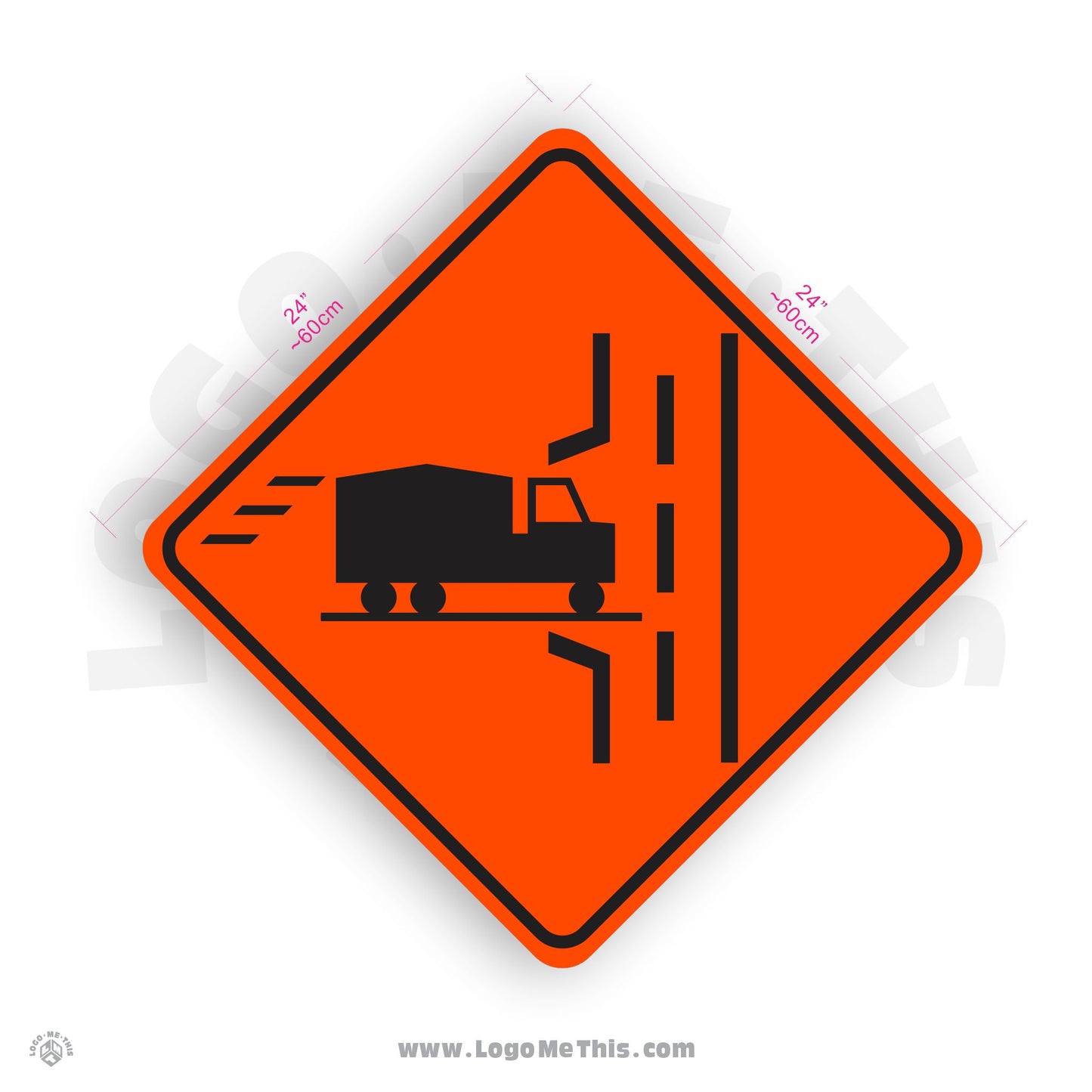 Truck Crossing (Right), 24x24" Reflective Construction Orange Aluminum Sign