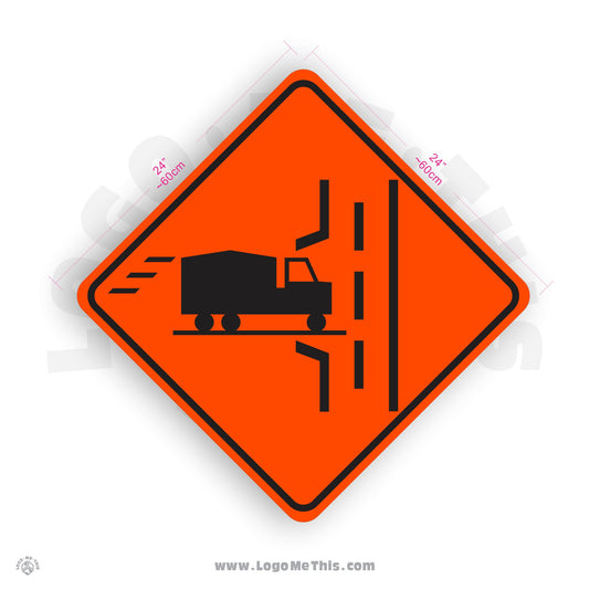 Truck Crossing (Right), 24x24" Reflective Construction Orange Aluminum Sign