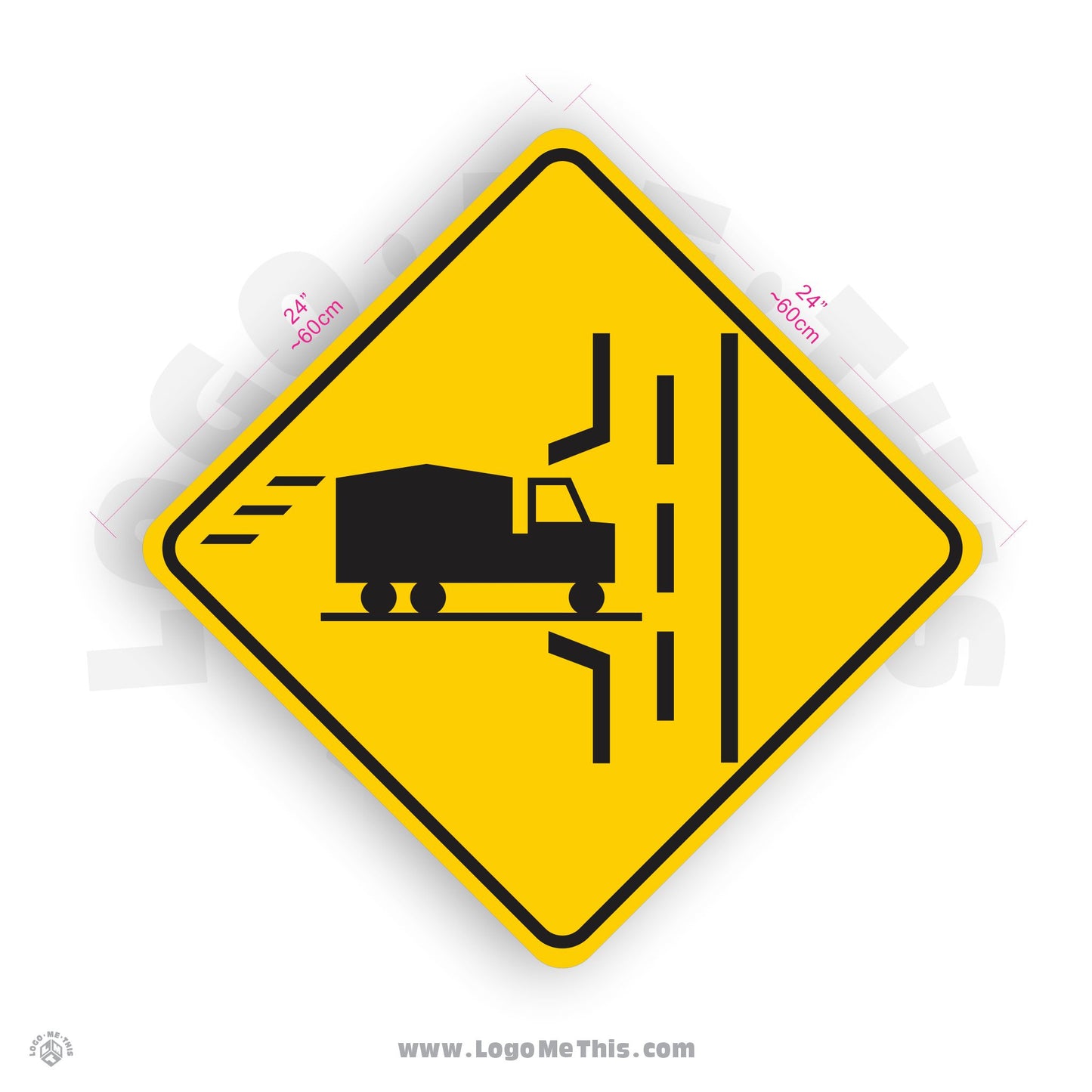 Truck Crossing (Right), 24x24" Reflective Safety Yellow Aluminum Sign