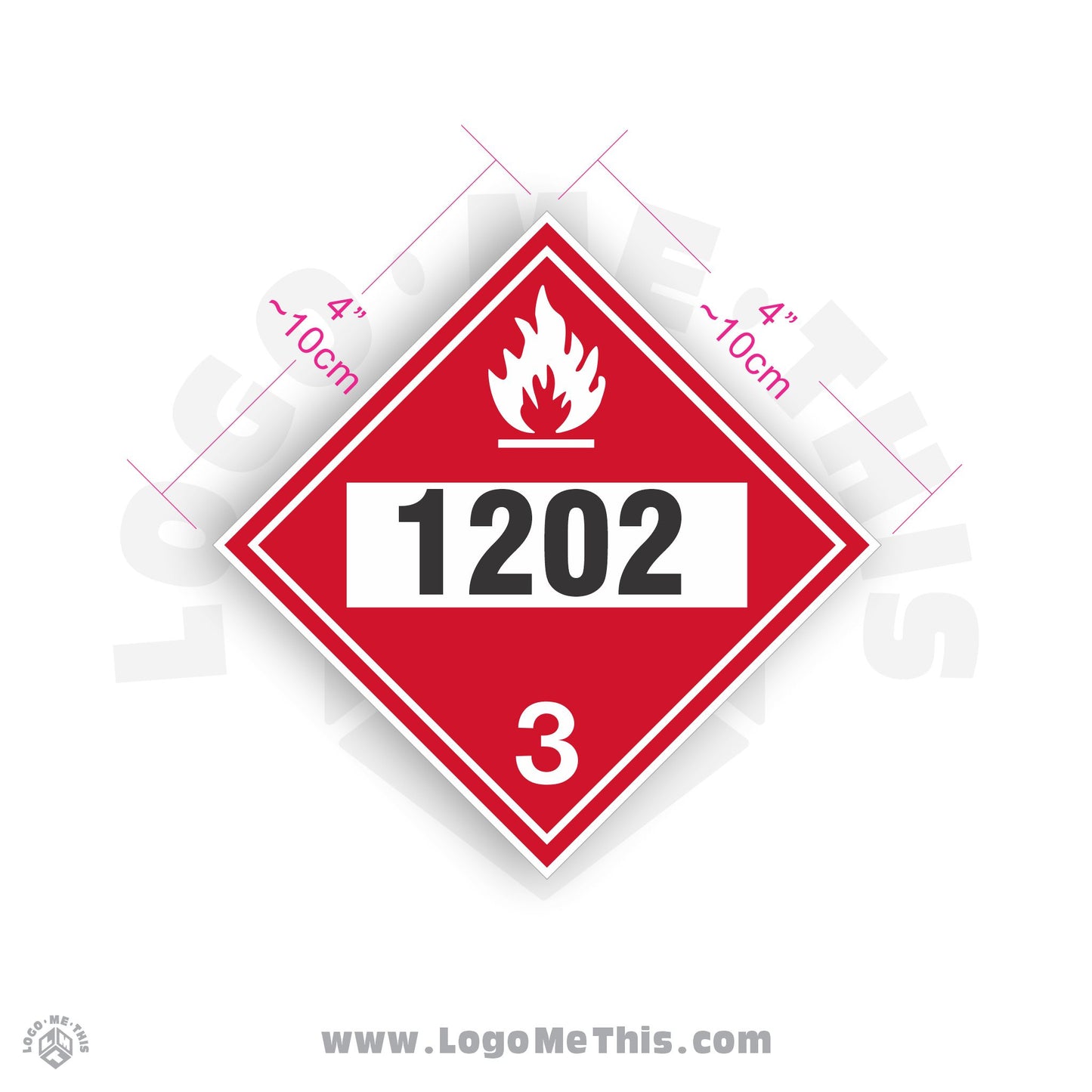 Flammable Class 3 UN 1202 4x4" TDG Decal