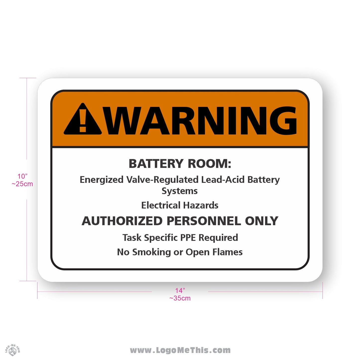 Battery Room, 10x14" Warning Sign 04-01-01-2