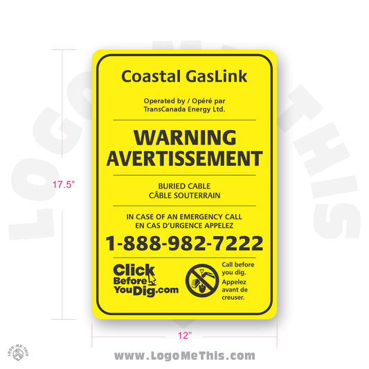 Buried Cable Pipeline, 12x17.5" Sign 07-01-02-1-EF