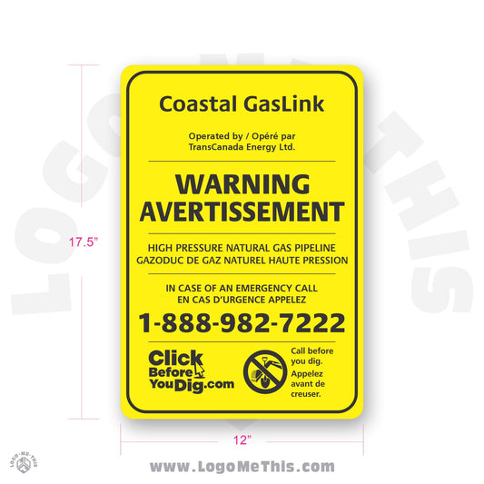 High Pressure Natural Gas Pipeline, 12x17.5" Sign 07-02-01-1-EF