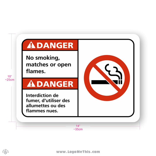 No Smoking Matches Or Open Flames, 10x14" Danger Sign 01-02-04-1-EF
