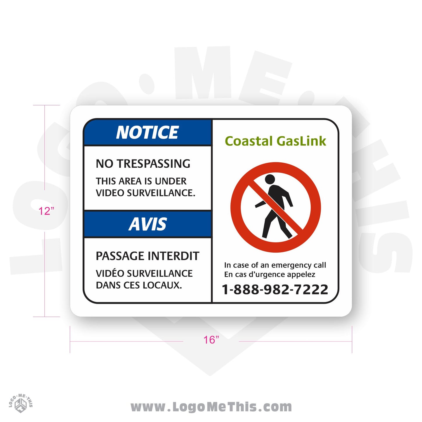 No Trespassing Video Surveillance 16x12" Notice Sign 01-02-02-1-EF