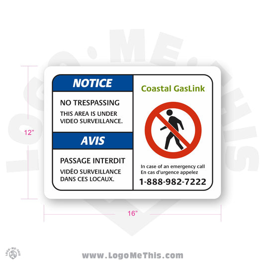 No Trespassing Video Surveillance 16x12" Notice Sign 01-02-02-1-EF
